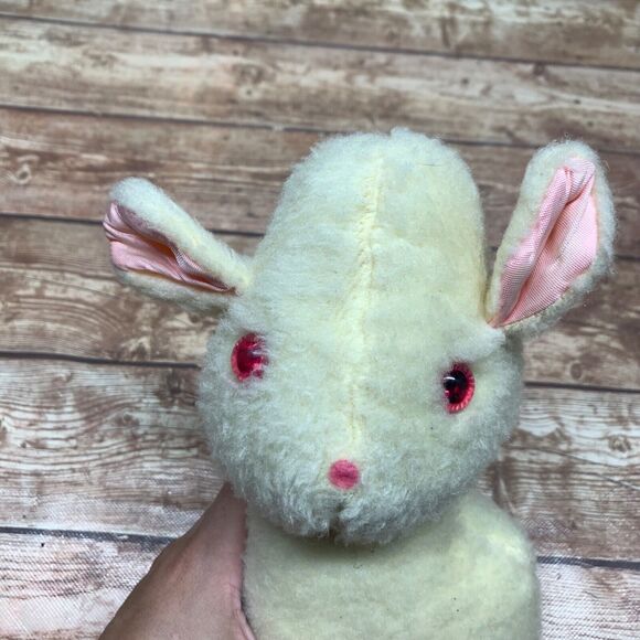 Antique/Vintage Bunny Rabbit Toy Pink Eyes Stuffed Musical Wind Up - Picture 2 of 10